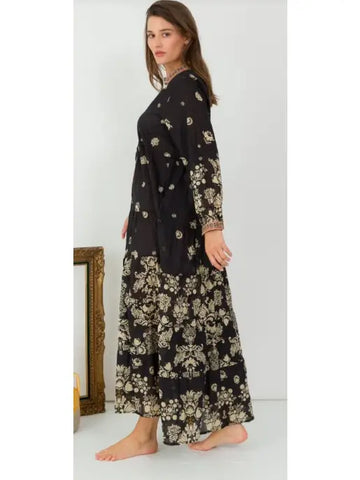 One Size Floral Cotton Button Shirt Maxi Dress